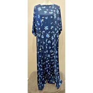 ELOQUII Blue Floral Empire Waist Kimono Sleeve Maxi Dress Plus Size 24